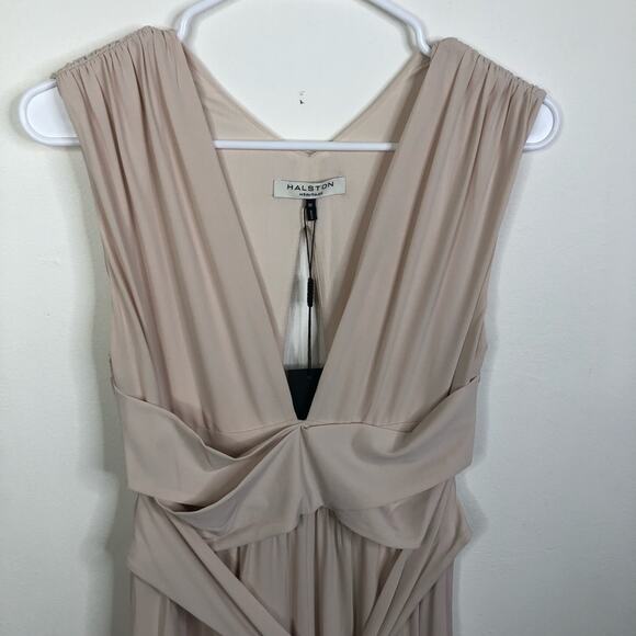 NEW Halston Heritage Wrap Tie Maxi Dress in Oyster Size M - Picture 3 of 8
